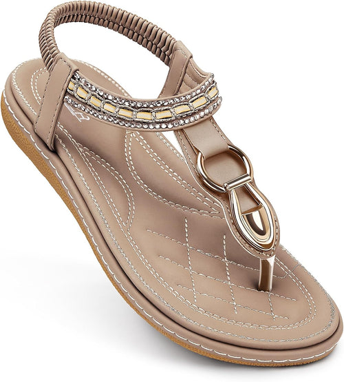 Womens Sandals Dressy Summer: Women Comfortable Walking Flat Bohemian T-Strap Ladies Casual Comfy Sandals