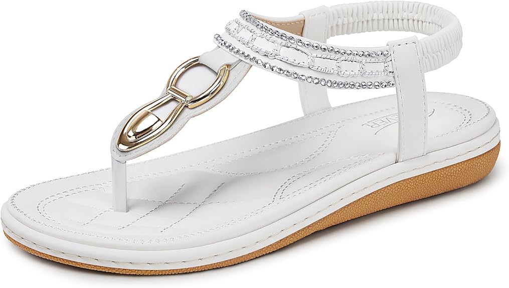Womens Sandals Dressy Summer: Women Comfortable Walking Flat Bohemian T-Strap Ladies Casual Comfy Sandals